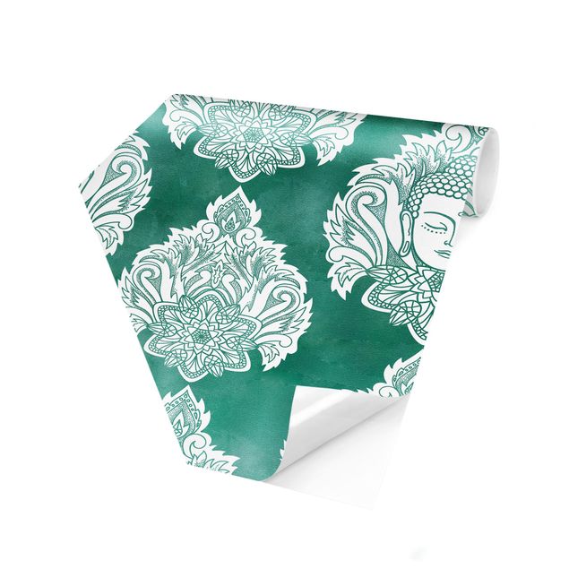 Wallpapers turquoise Buddha And Lotus Emerald Pattern