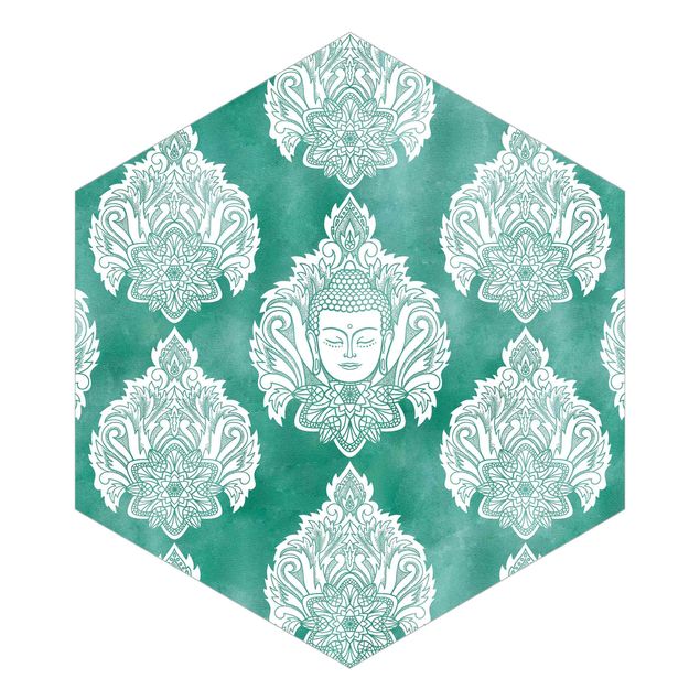 Self adhesive wallpapers Buddha And Lotus Emerald Pattern