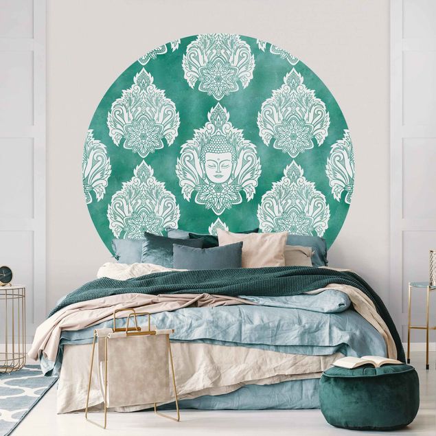 Kitchen Buddha And Lotus Emerald Pattern