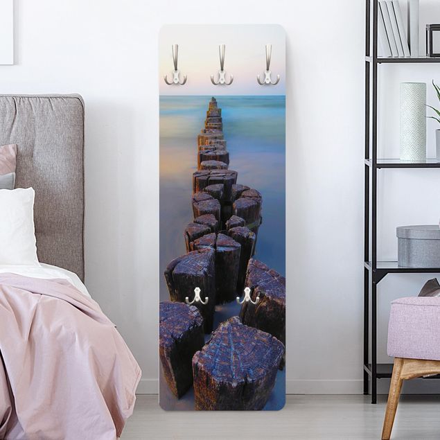 Wall mounted coat rack landscape Groynes At Sunset At The Ocean
