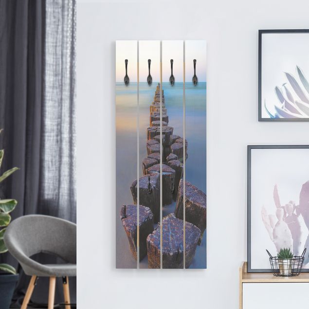Wall mounted coat rack landscape Groynes At Sunset At The Ocean