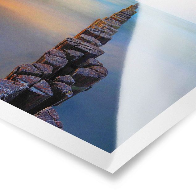 Landscape poster prints Groynes At Sunset At The Ocean
