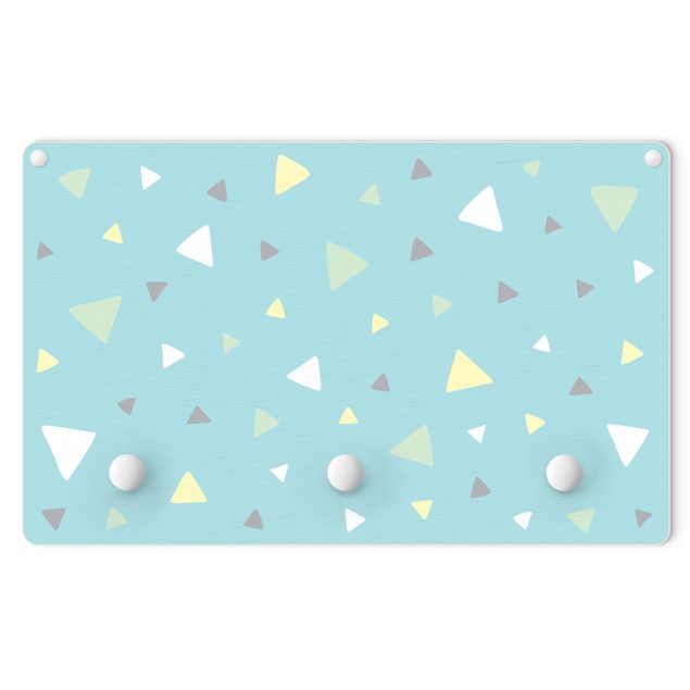 Wall mounted coat rack multicoloured Colourful Drawn Pastel Triangles On Blue