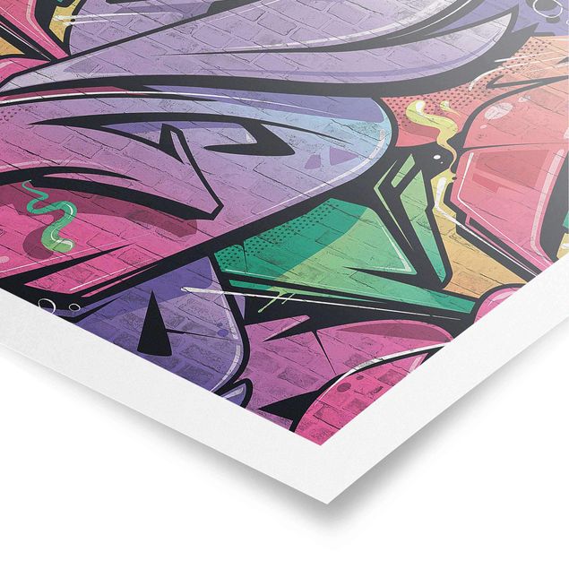 Prints Colourful Graffiti Brick Wall