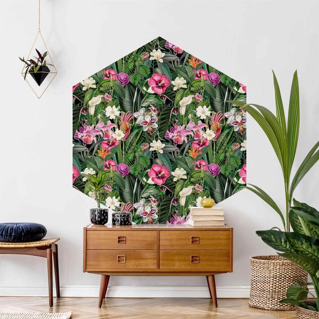 Modern wallpaper designs Colourful Tropical Flowers Collage