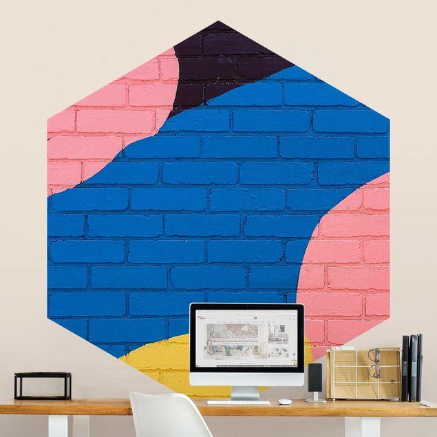 Wallpapers modern Colourful Brick Wall In Blue And Pink