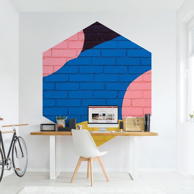 Industrial style wallpaper Colourful Brick Wall In Blue And Pink