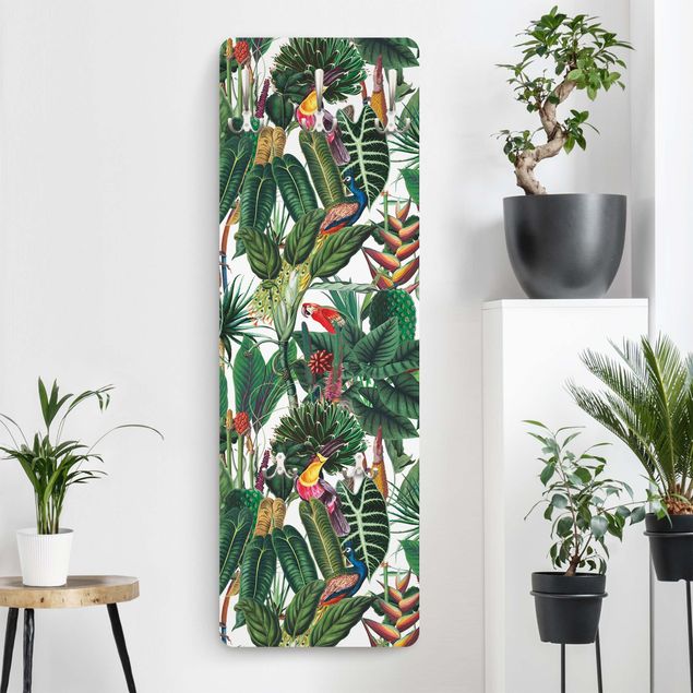 Wall mounted coat rack flower Colourful Tropical Rainforest Pattern