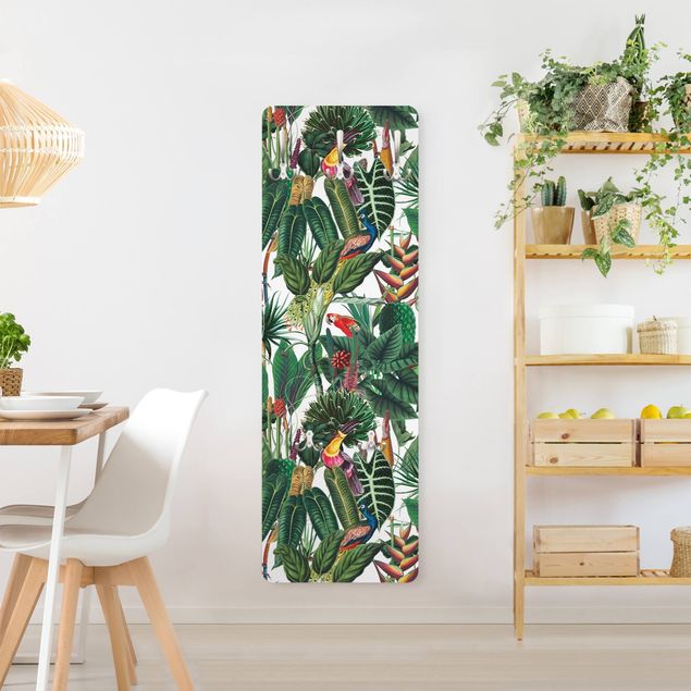 Wall mounted coat rack animals Colourful Tropical Rainforest Pattern