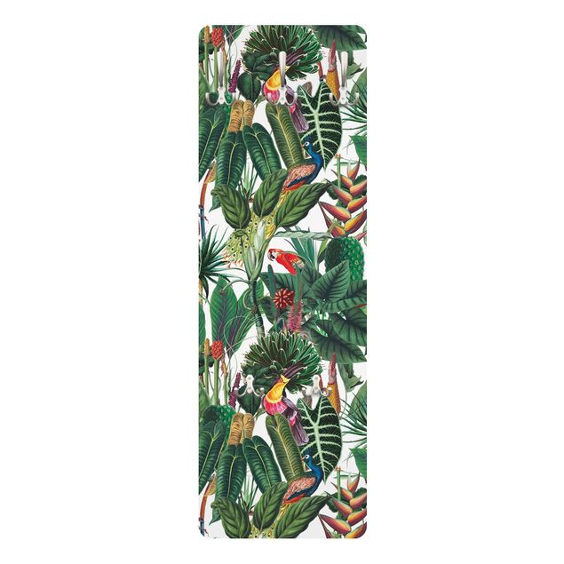 Wall mounted coat rack multicoloured Colourful Tropical Rainforest Pattern