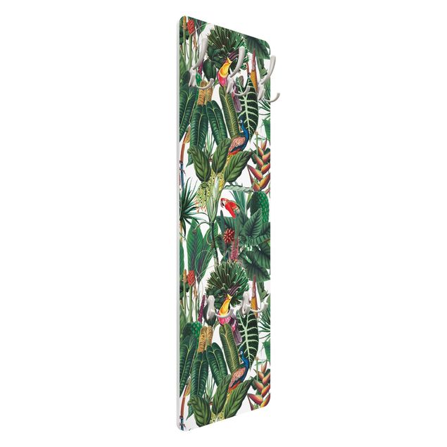 Green coat rack Colourful Tropical Rainforest Pattern