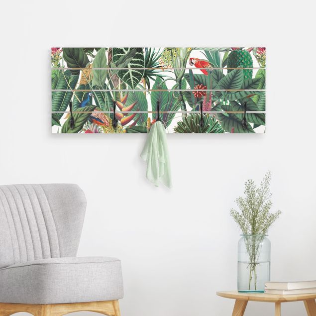 Wall mounted coat rack flower Colourful Tropical Rainforest Pattern