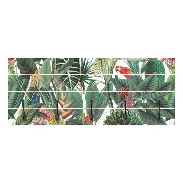 Wall mounted coat rack multicoloured Colourful Tropical Rainforest Pattern