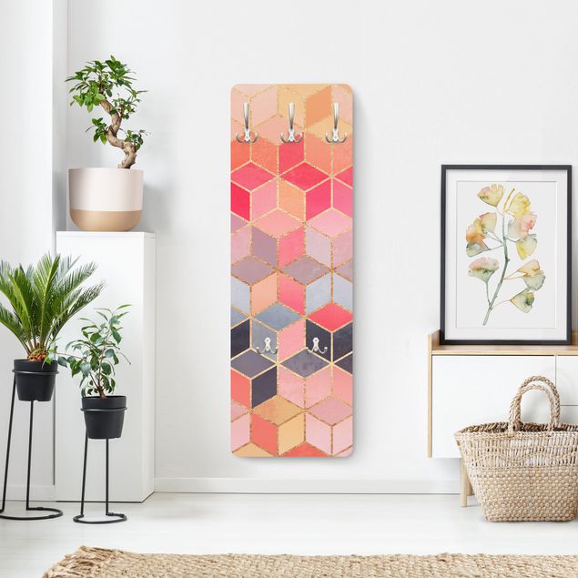 Wall mounted coat rack multicoloured Colourful Pastel Golden Geometrie