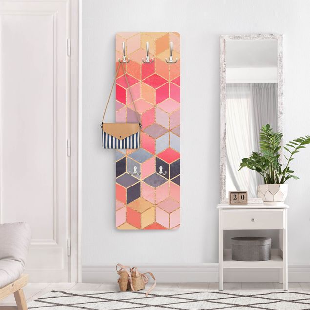 Wall mounted coat rack Colourful Pastel Golden Geometrie
