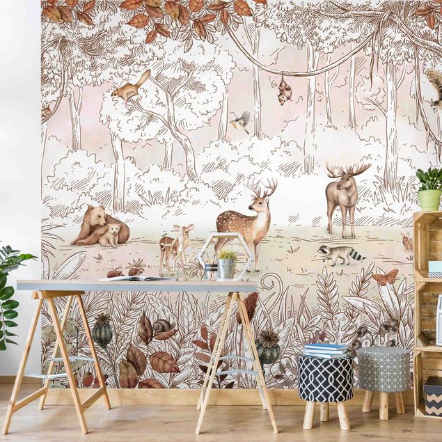 Kids room decor Colourful hustle and bustle in the autumn forest