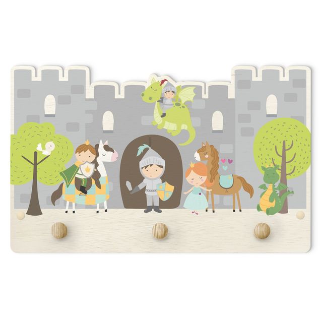 Wall coat rack Castle Knight Dragon Princes And Princess