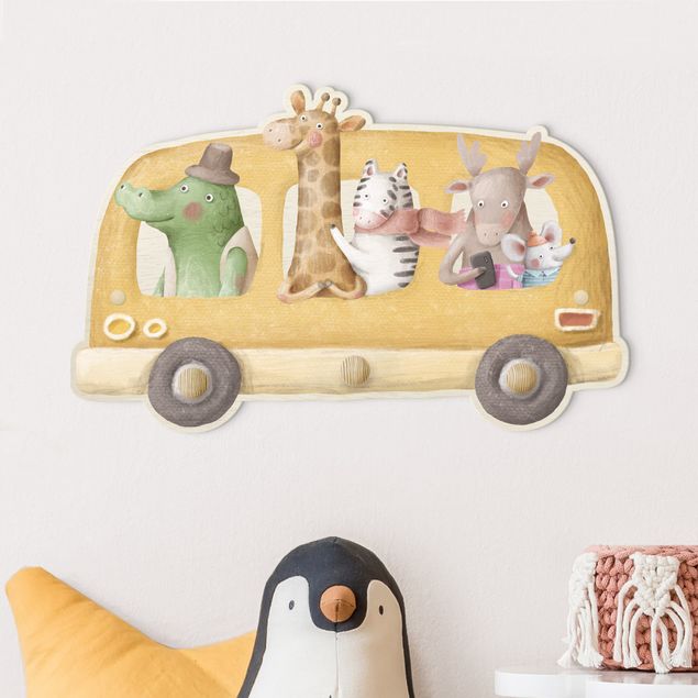 Kids room decor Bus Filled With Animals Watercolour