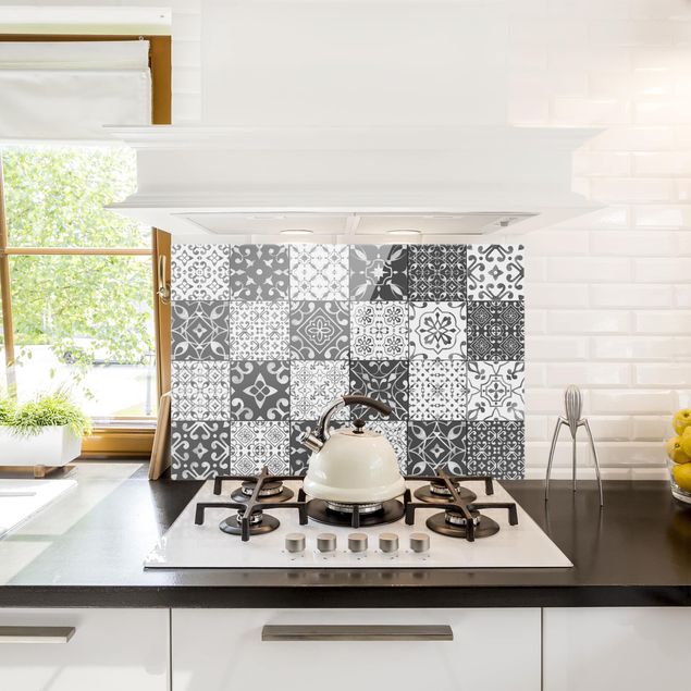 Glass splashback kitchen tiles Tile Pattern Mix Gray White