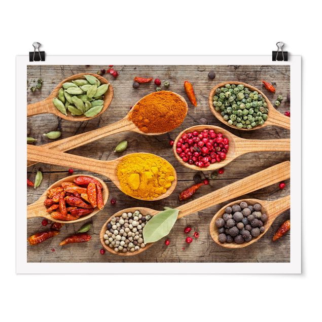 Orange canvas wall art Spices On Wooden Spoon