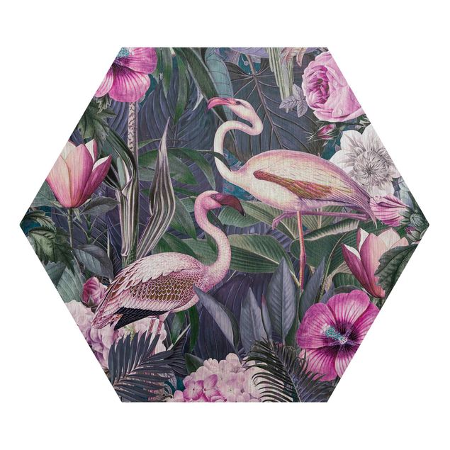 Flower print Colourful Collage - Pink Flamingos In The Jungle