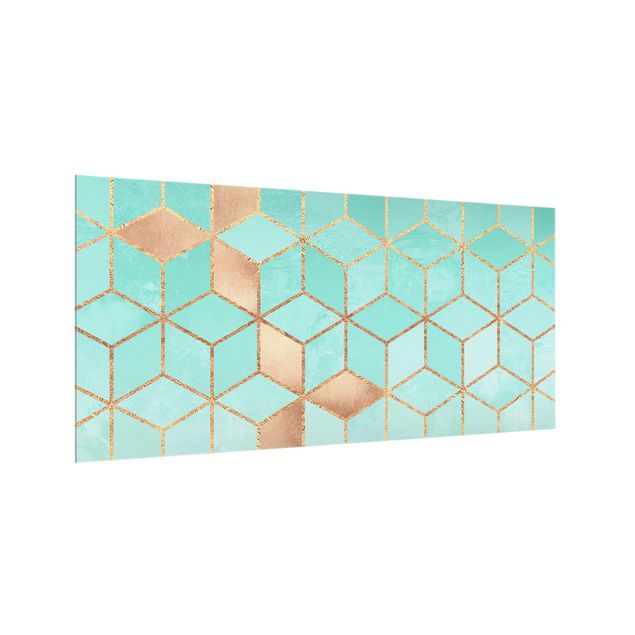 Glass splashback art print Turquoise White Golden Geometry