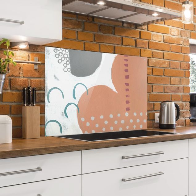 Glass splashback kitchen abstract Carnival Of Shapes In Salmon III