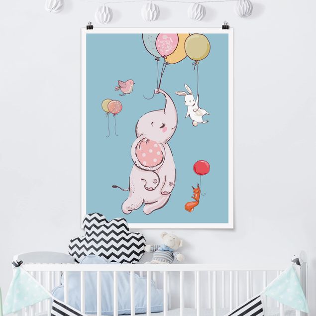 Prints elefant Elephant, Rabbit And Squirrel Flying