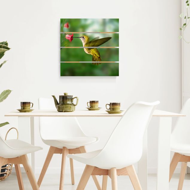 Wood prints flower Hummingbird And Flower