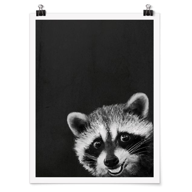 Posters art print Illustration Racoon Black And White Painting