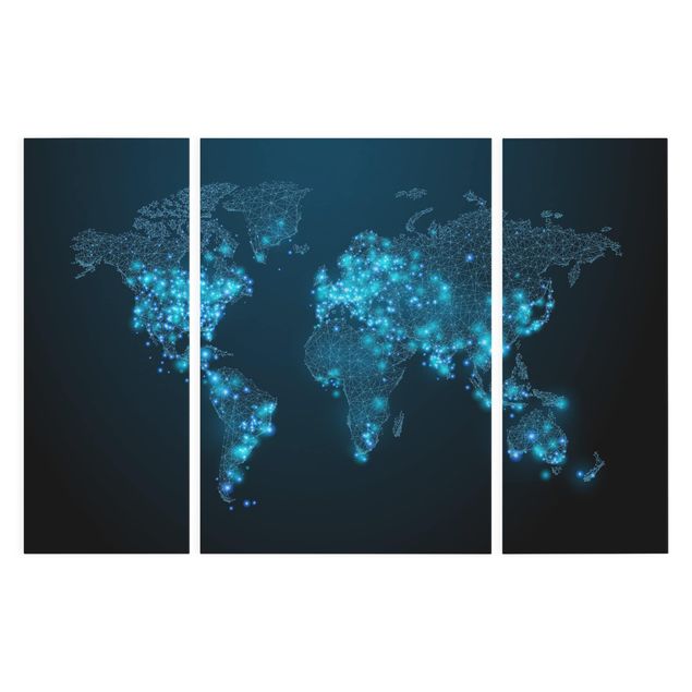 Navy blue wall art Connected World World Map