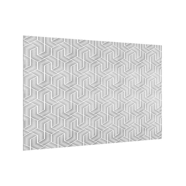 Glass splashback abstract 3D Pattern With Stripes In Silver