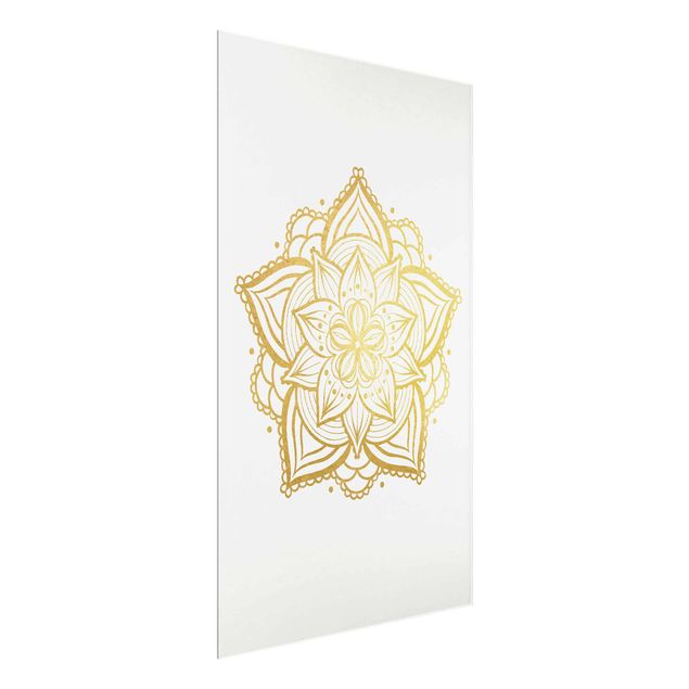 Contemporary art prints Mandala Flower Illustration White Gold