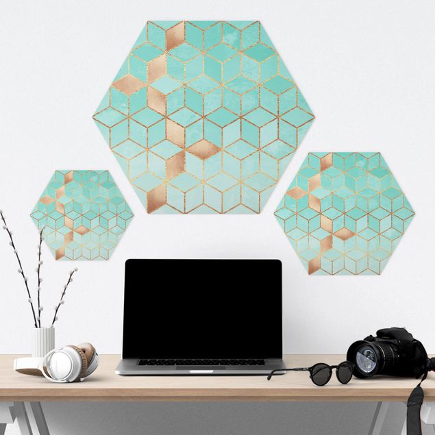 Forex hexagon - Turquoise White Golden Geometry