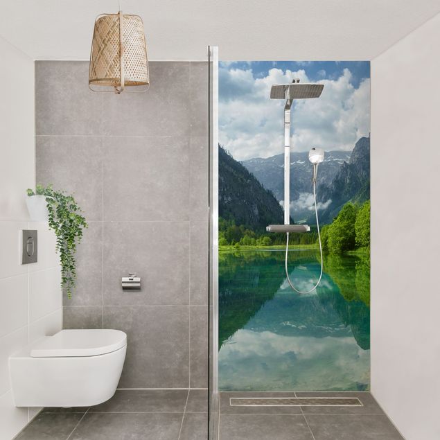 Shower wall panels Mountain Lake With Reflection