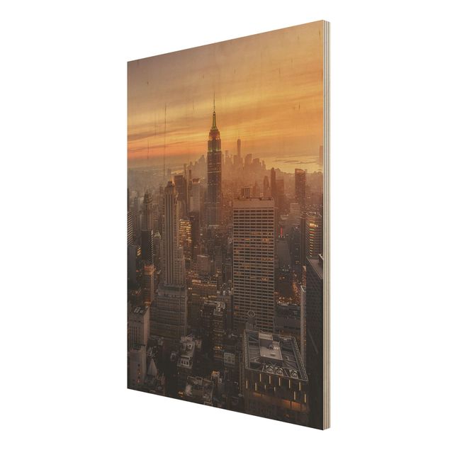 Wood prints Manhattan Skyline Evening