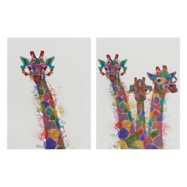 Contemporary art prints Rainbow Splash Giraffes Set I