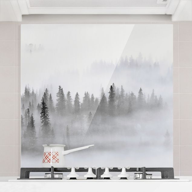 Kitchen Fog In The Fir Forest Black And White