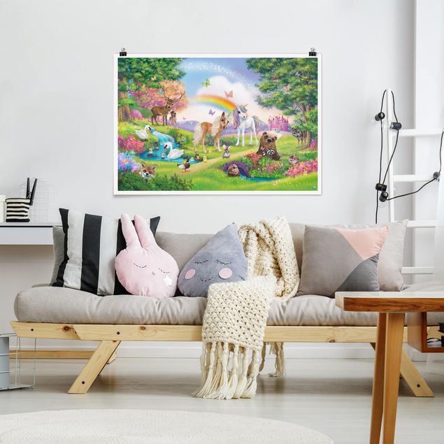 Prints landscape Animal Club International - Magical Forest With Unicorn