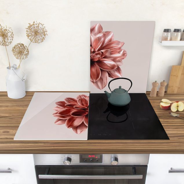 Stove top covers Dahlia Flower Pink Gold Metallic