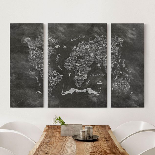Black and white canvas art Chalk Typography World Map