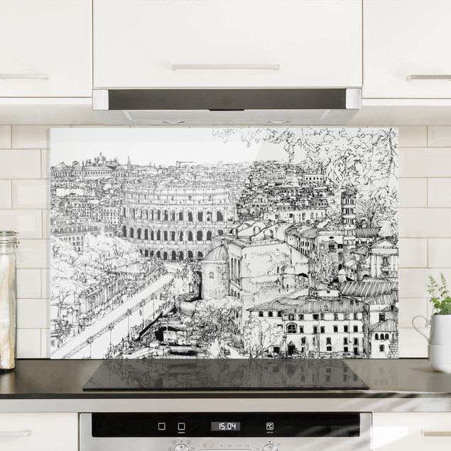 Glass splashback kitchen architecture and skylines City Study - Rome