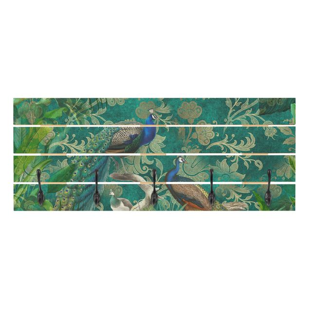 Wall mounted coat rack green Shabby Chic Collage - Noble Peacock II