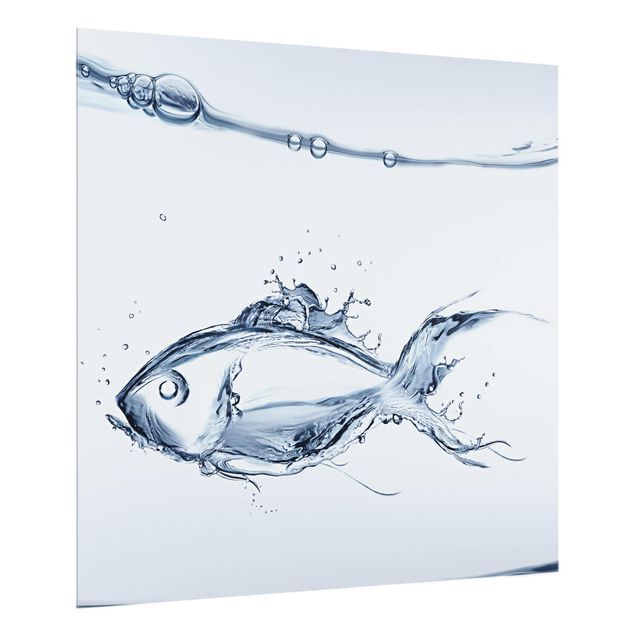 Glass splashback Liquid Silver Fish