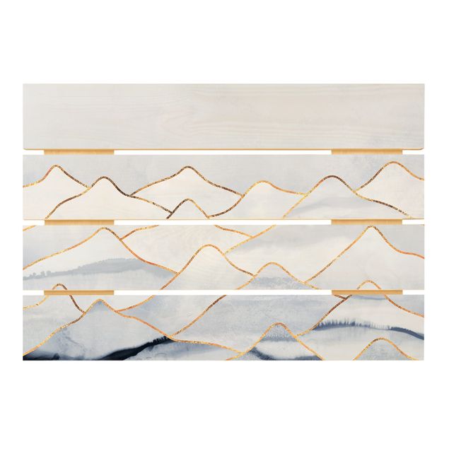 Prints Watercolour Mountains White Gold