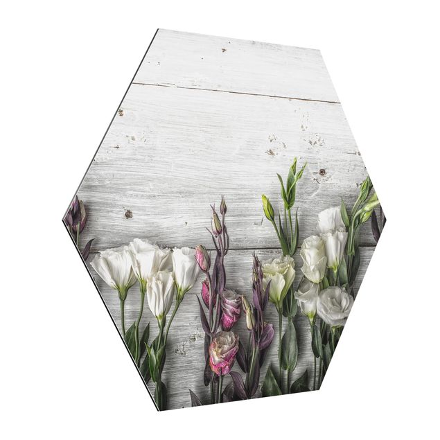 Modern art prints Tulip Rose Shabby Wood Look