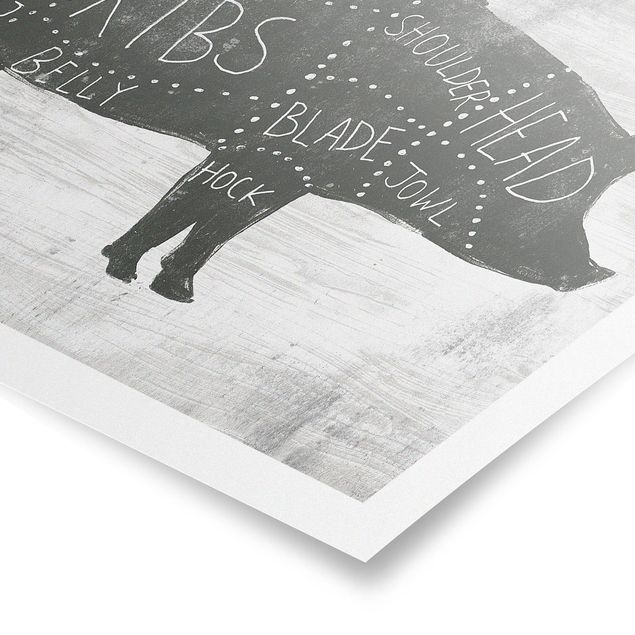 Black and white wall art Butcher Board - Pig