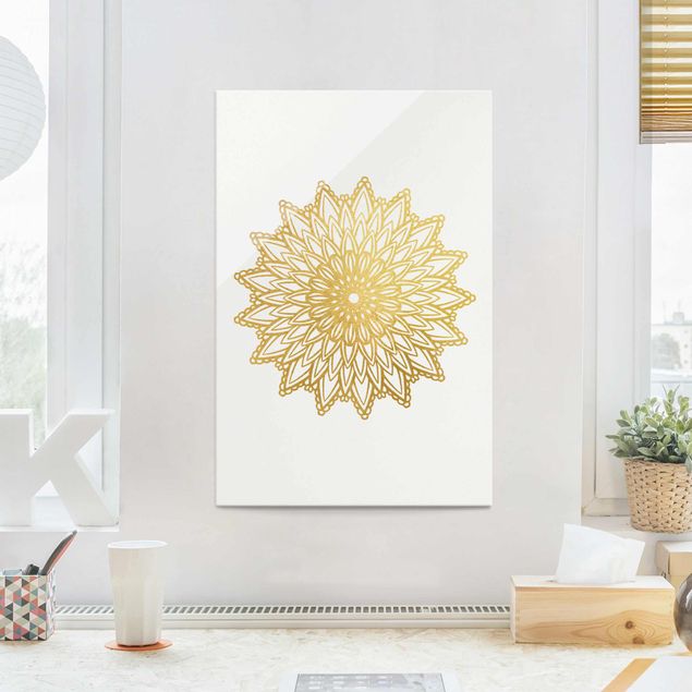 Kitchen Mandala Sun Illustration White Gold