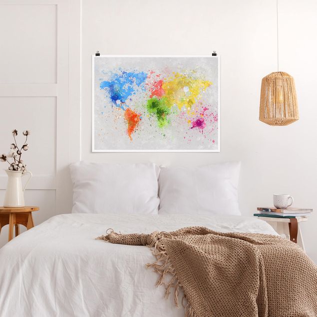 Posters maps Colourful Splodges World Map
