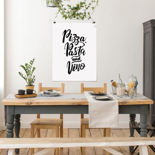 Poster black white Pizza Pasta And Vino